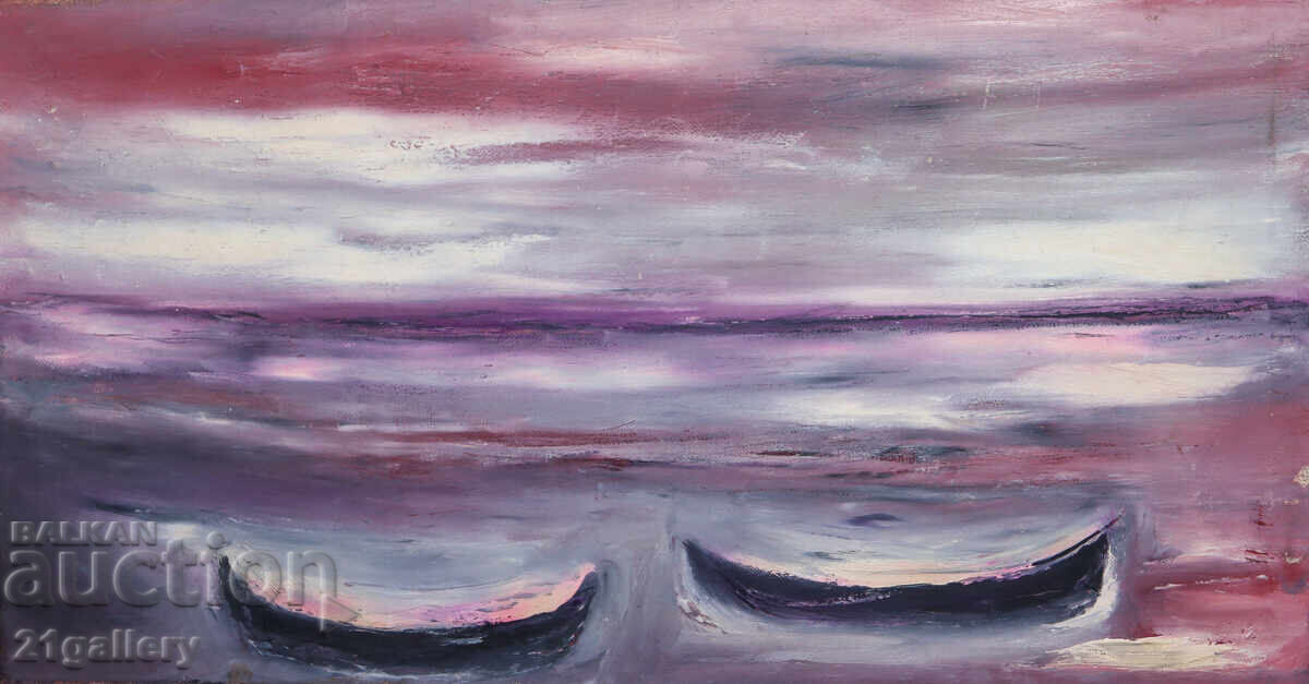 Auction  Valentin Radenovski Oil Paintings Landscape with Fishing Boats