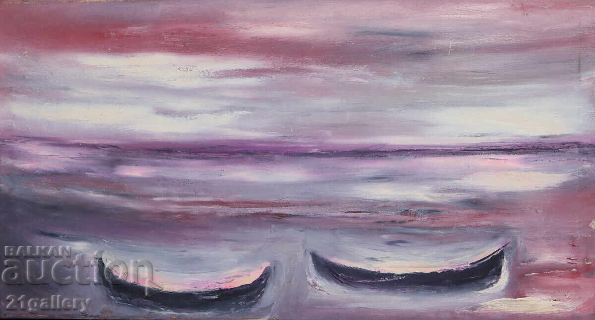 Valentin Radenovski Oil Paintings Landscape with Fishing Boats