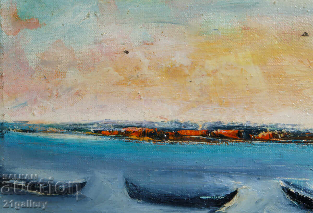 Delivery of Valentin Radenovski Oil Paintings Landscape with Fishing Boats