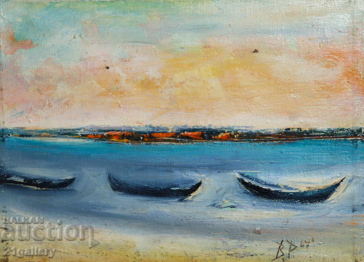 Valentin Radenovski Oil Paintings Landscape with Fishing Boats