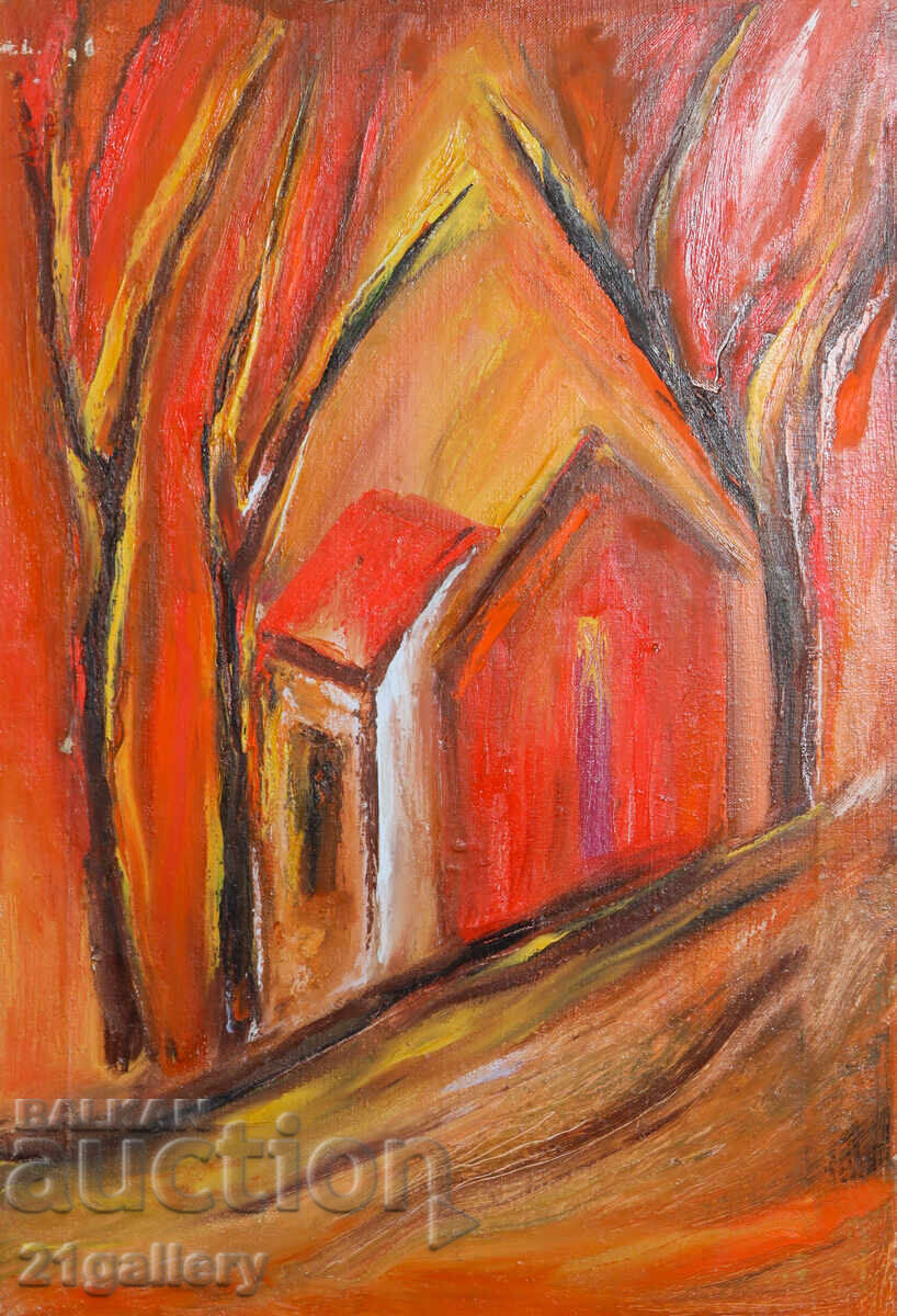 Valentin Radenovski Oil Painting Landscape with Houses Valentin Radenovski Oil Painting Landscape with Houses