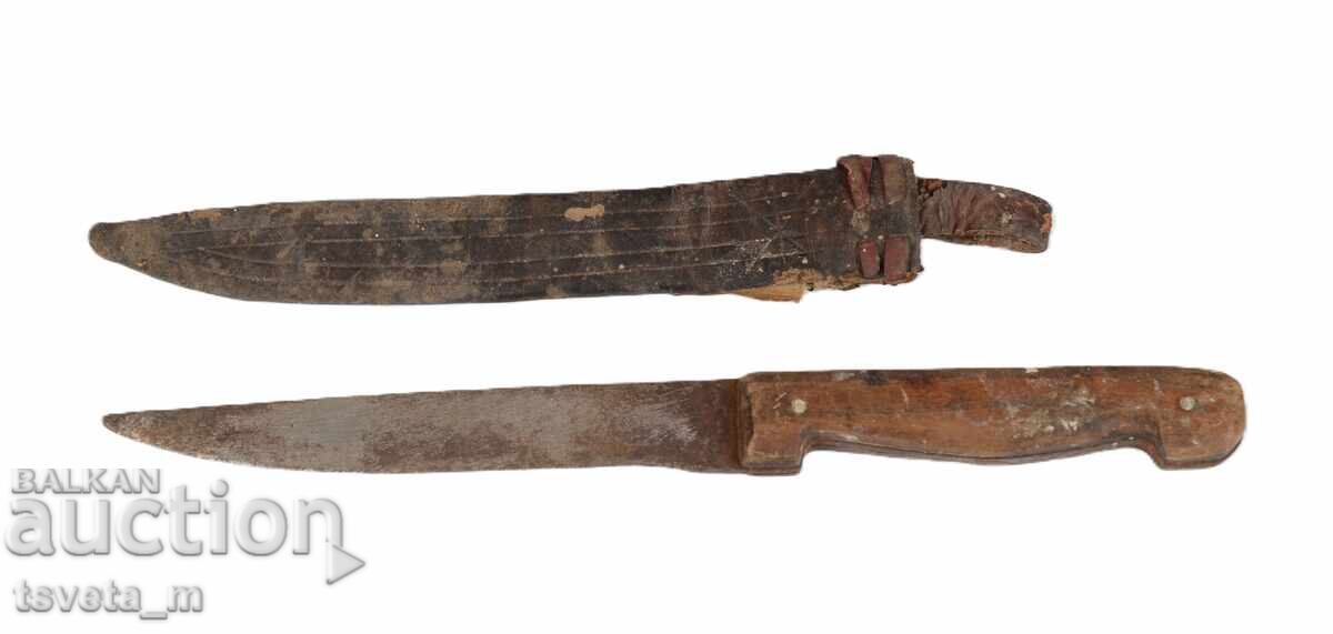 CUȚIT ANTIC cu mâner din piele