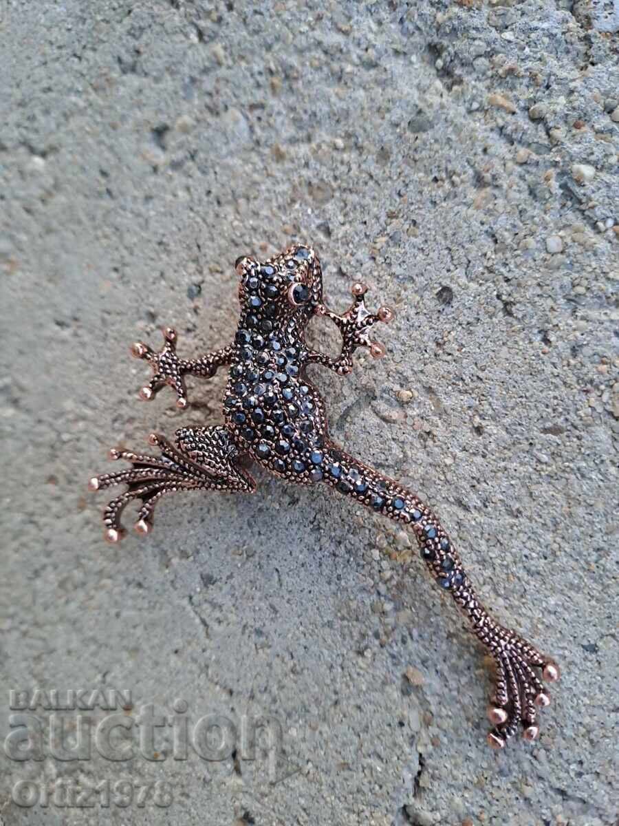Gorgeous brooch with stones - frog