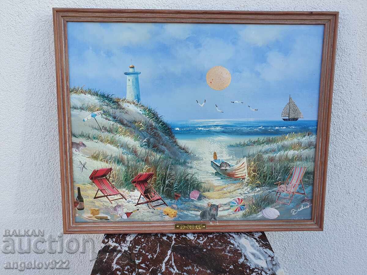 Original oil painting on canvas, decoupage
