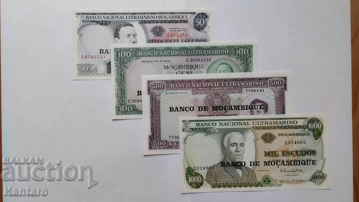 Banknote - MOZAMBIQUE - 50; 100; 500 and 1,000 Escudos - UNC with price € 12.78 | 25.00 BGN Banknote - MOZAMBIQUE - 50; 100; 500 and 1,000 Escudos - UNC with price € 12.78 | 25.00 BGN