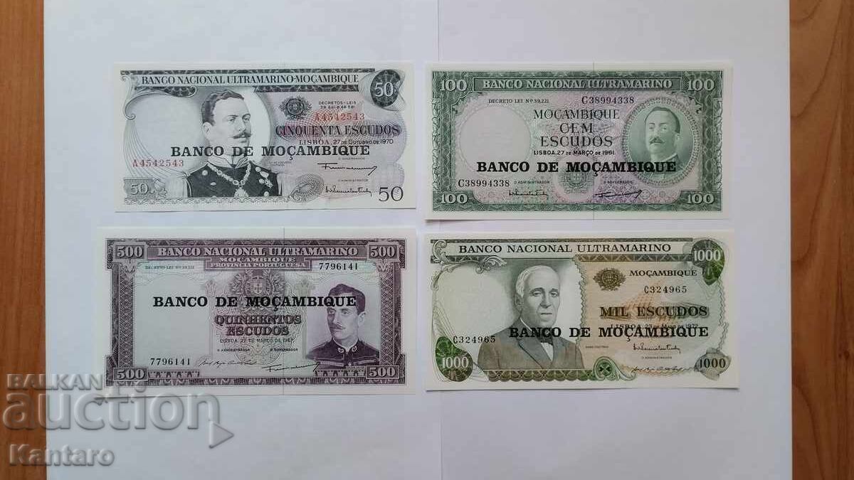 Banknote - MOZAMBIQUE - 50; 100; 500 and 1,000 Escudos - UNC Banknote - MOZAMBIQUE - 50; 100; 500 and 1,000 Escudos - UNC