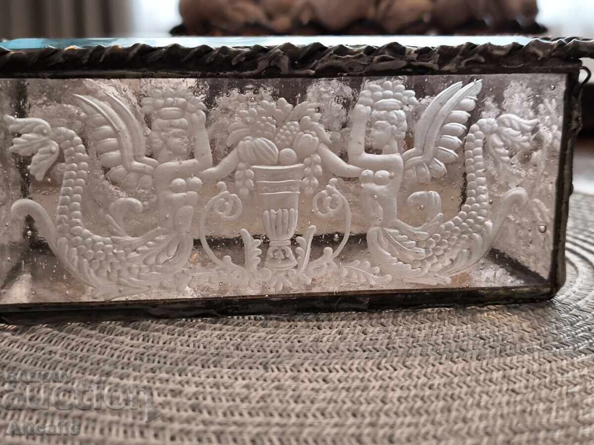 Cutie antică din sticlă artistică, Art Nouveau - 5
