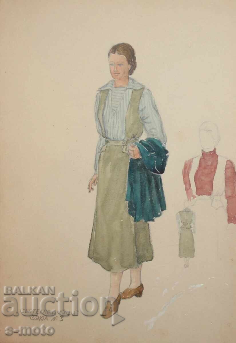 Auction  José Sancha (1908 - 1994) watercolor painting scenography 1954