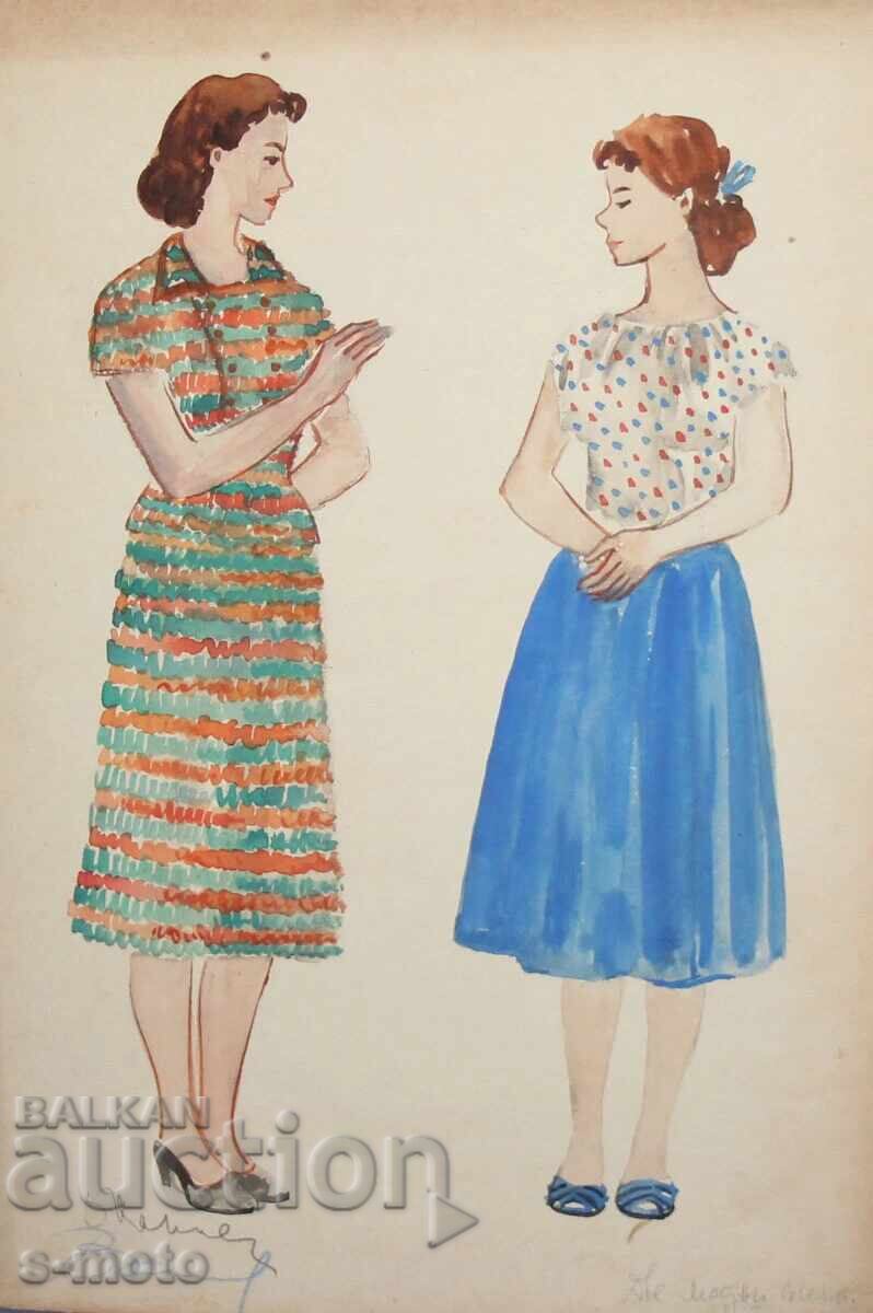 Хосе Санча ( 1908 - 1994 ) картина акварел 1956 г. - 5