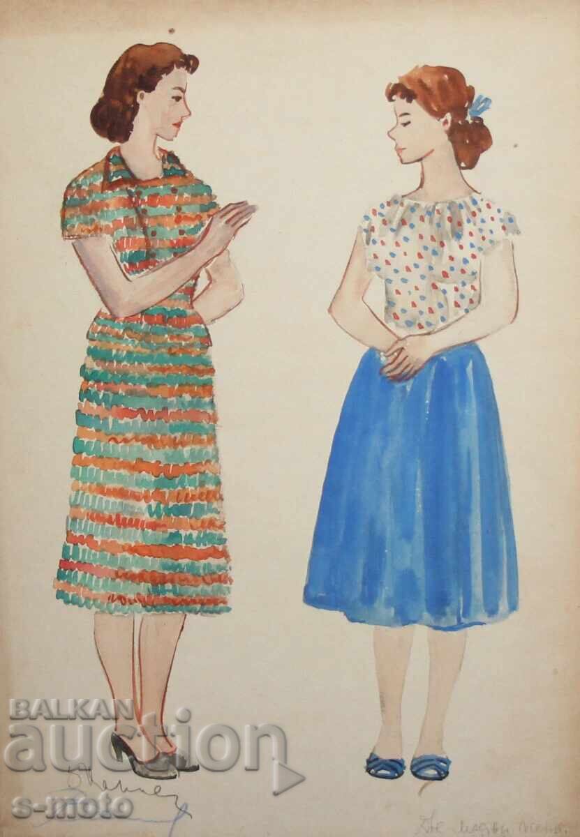 Хосе Санча ( 1908 - 1994 ) картина акварел 1956 г.