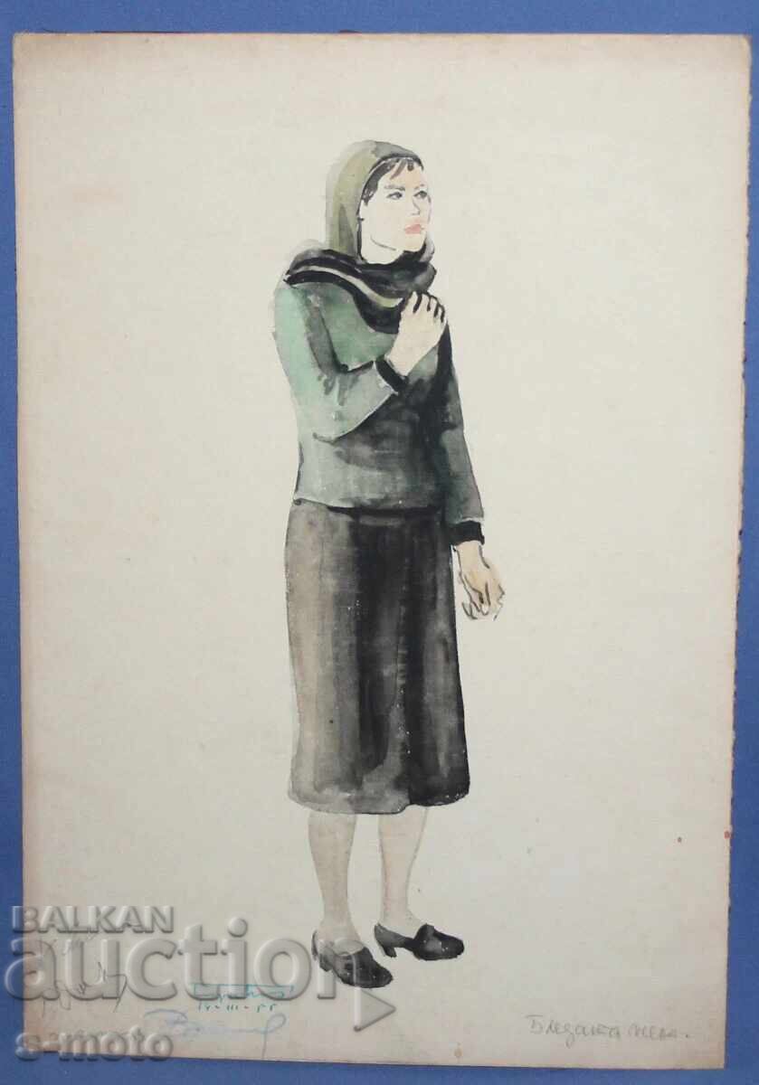 Хосе Санча ( 1908 - 1994 ) картина акварел 1956 г. - 5