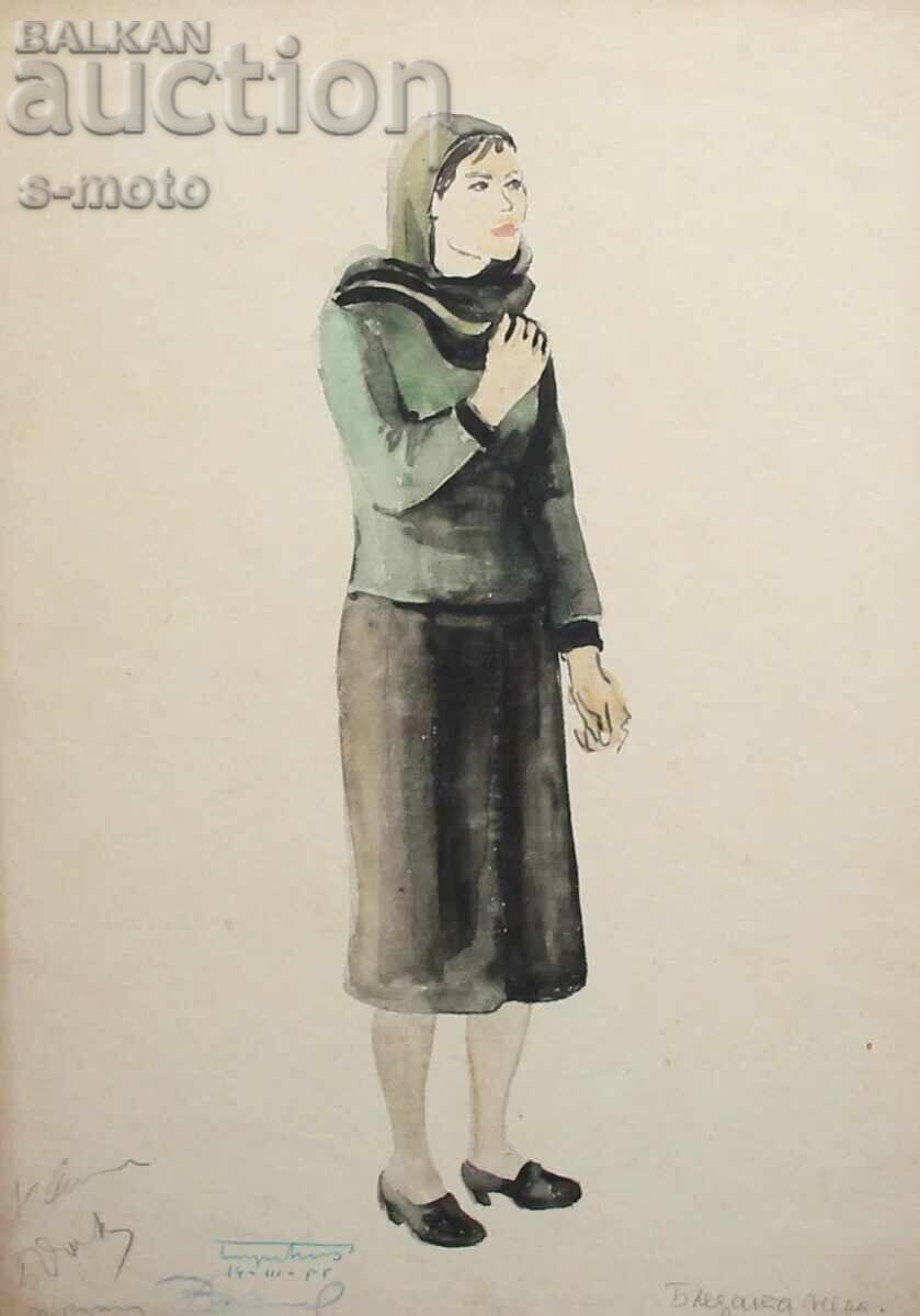 Хосе Санча ( 1908 - 1994 ) картина акварел 1956 г.