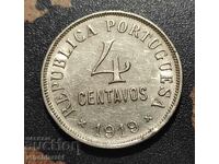 Монета Португалия 4 сентавос, 1919