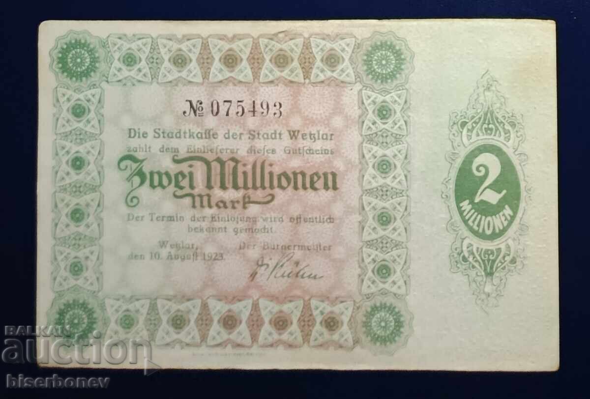 Germania, Germania/Wetzlar, 2 milioane mărci 1923, XF+
