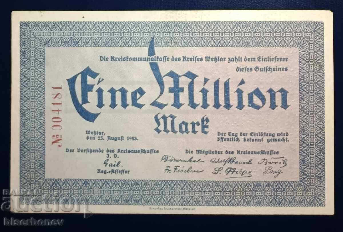 Γερμανία, Γερμανία/Βέτσλαρ, 1 εκατομμύριο μάρκα 1923, XF+