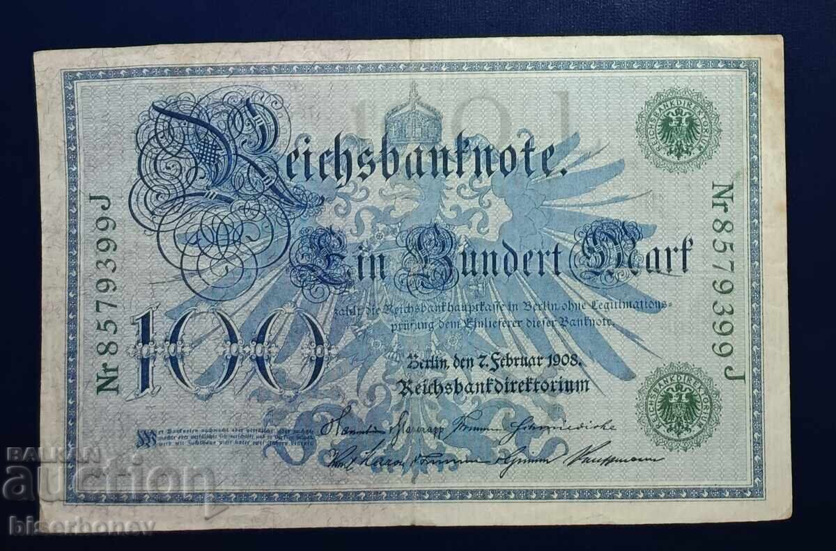 Γερμανία, Γερμανία, 100 μάρκα 1908, VF