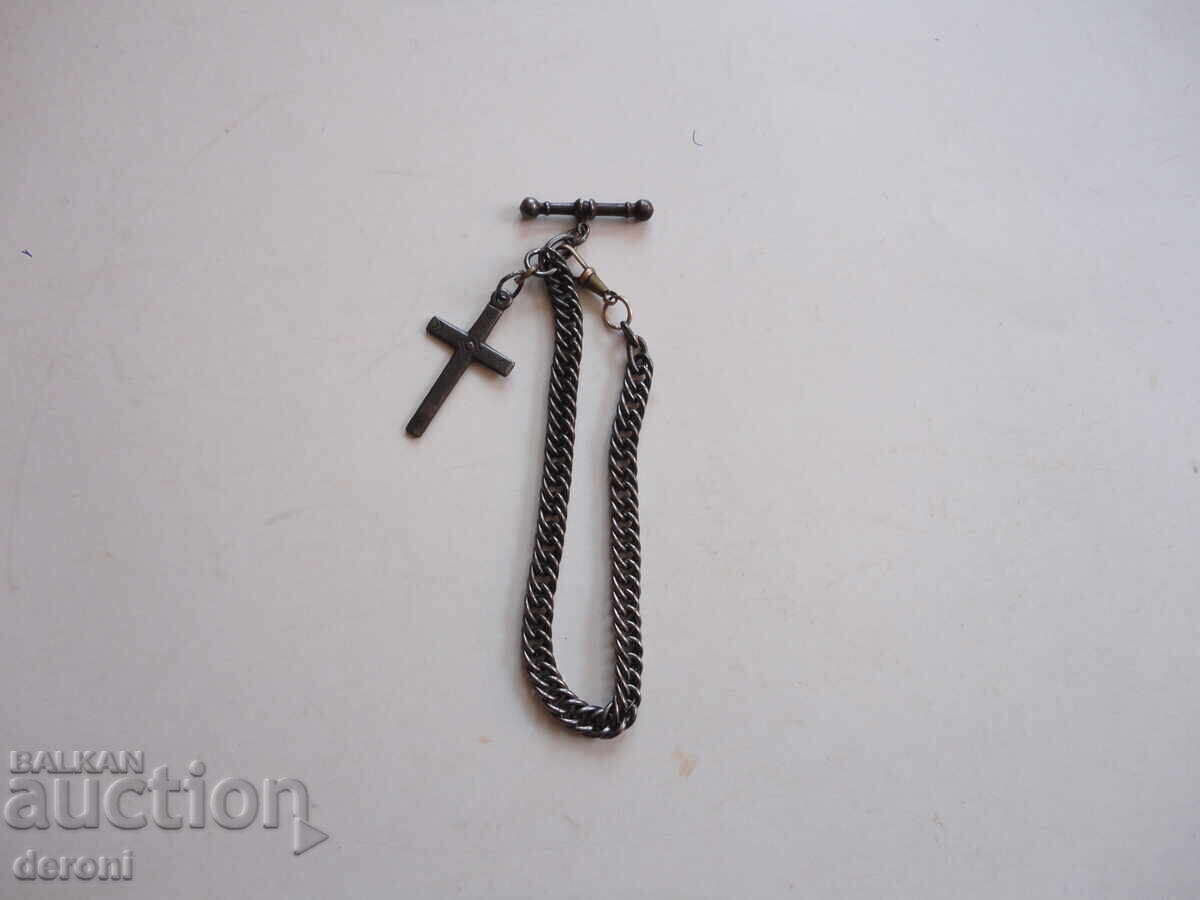 Παλιά αλυσίδα λαιμού για ρολόι τσέπης με σταυρό 9 - 5