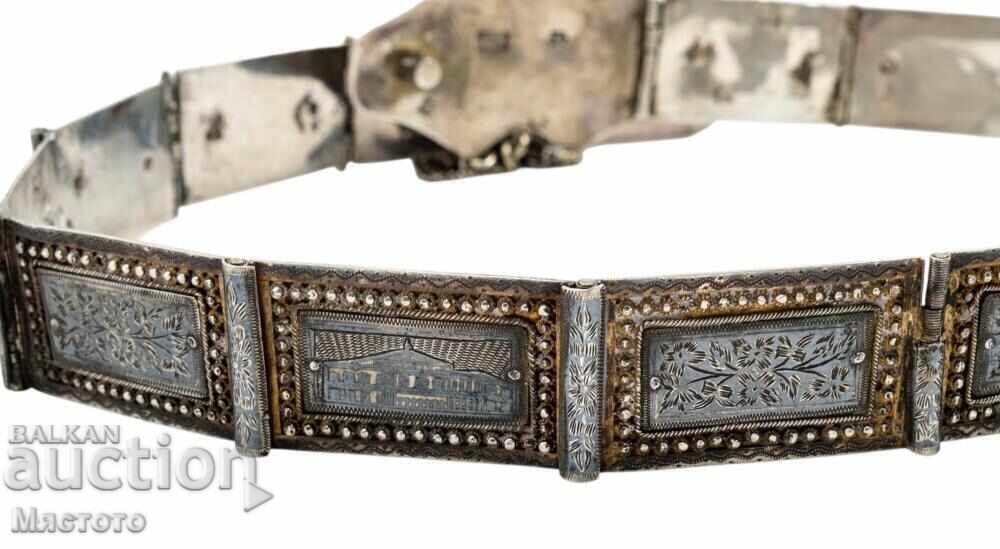 Сребърен колан ,пафта с ниело османска империя. - 5
