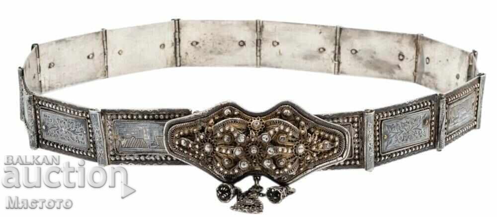 Сребърен колан ,пафта с ниело османска империя.