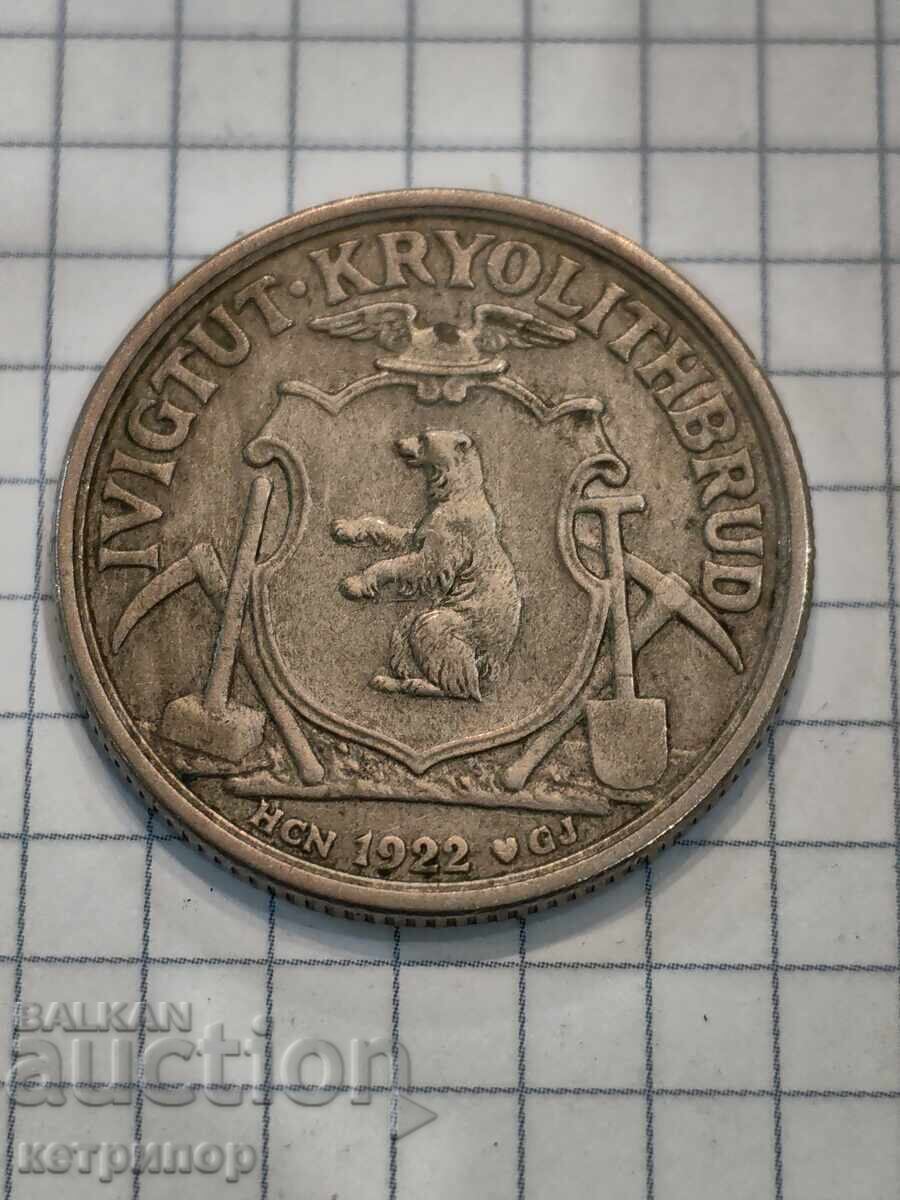 10 coroane Groenlanda 1922 nichel rar cu preț € 100.00 | 195.58 BGN