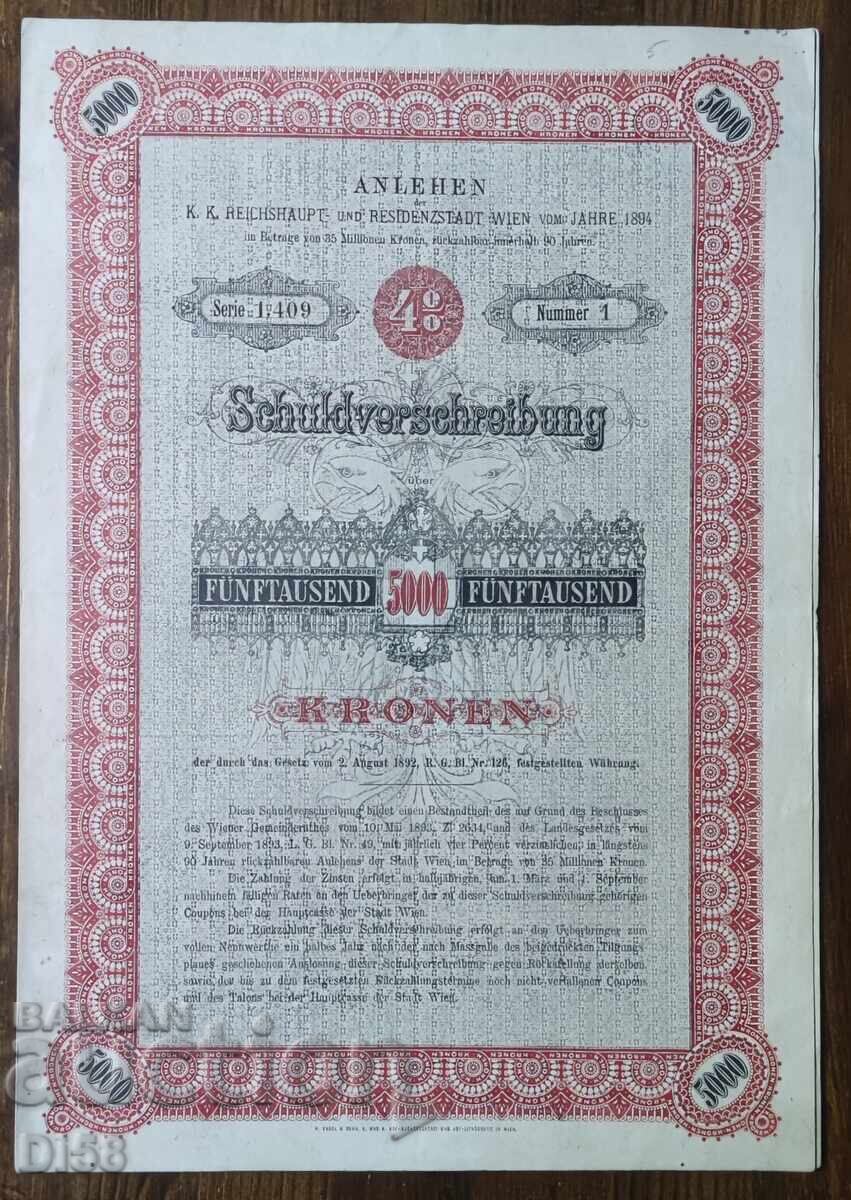 Old Austrian Bond 5000 Kronen 1894 Old Austrian Bond 5000 Kronen 1894