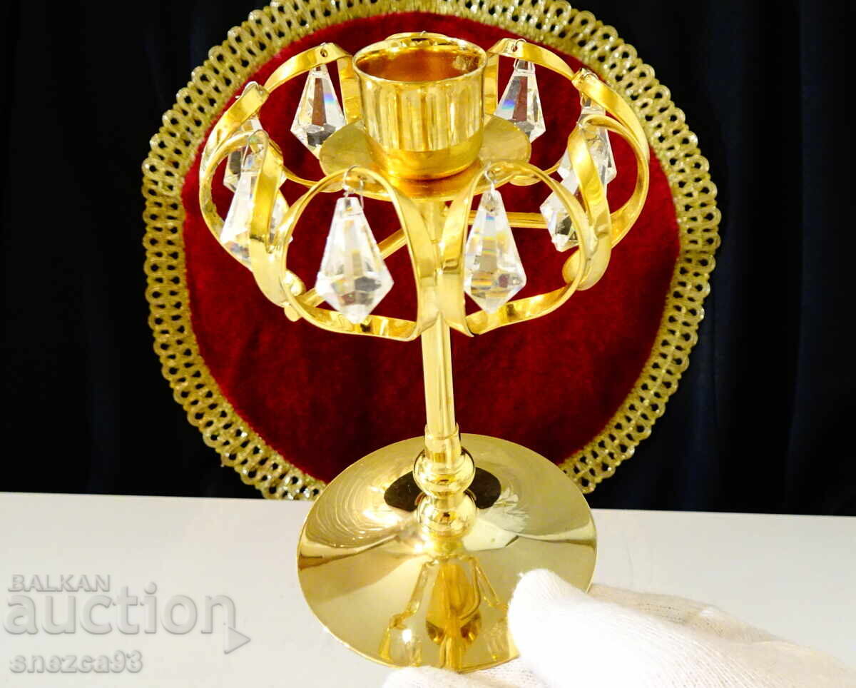 Auction  Gilded Candlestick with Crystals Lycenta, Sweden