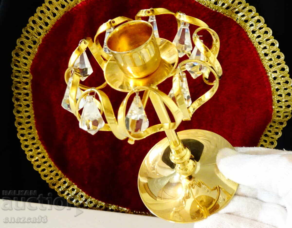 Gilded Candlestick with Crystals Lycenta, Sweden - 5