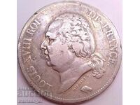 5 φράγκα 1824 A - Παρίσι Γαλλία Λουδοβίκος XVIII 900 ασήμι