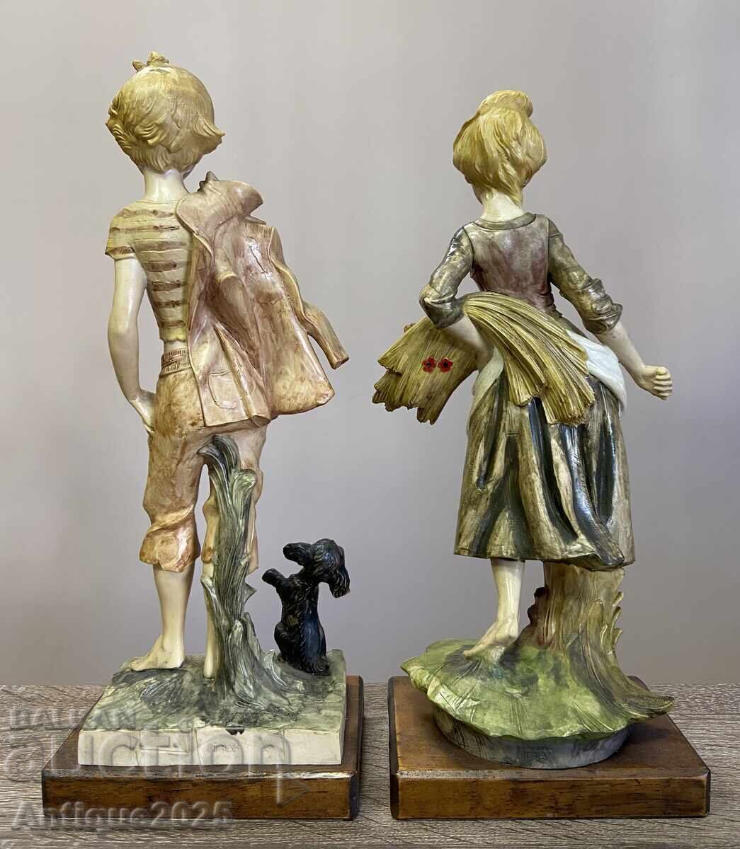 Auction Pair of vintage Italian figurines "Country Children", Italy Auction Pair of vintage Italian figurines "Country Children", Italy