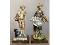 Пара винтидж италиански статуетки „Селски деца“, Италия