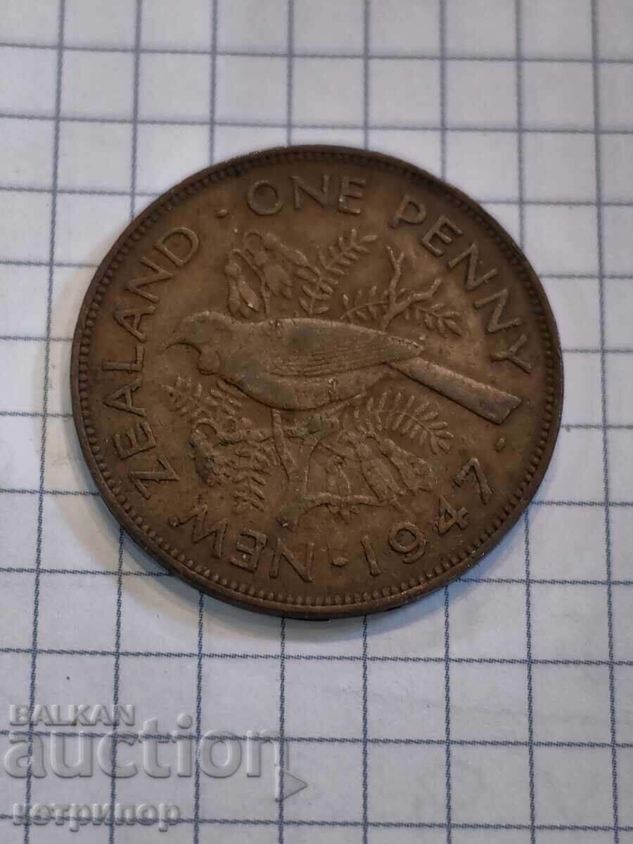 1 Penny New Zealand 1947. Large Copper