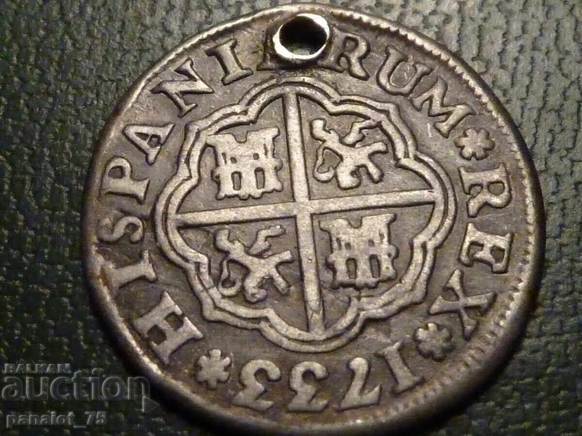 Auction SPANISH SILVER COIN 1733 - uncleaned Auction SPANISH SILVER COIN 1733 - uncleaned