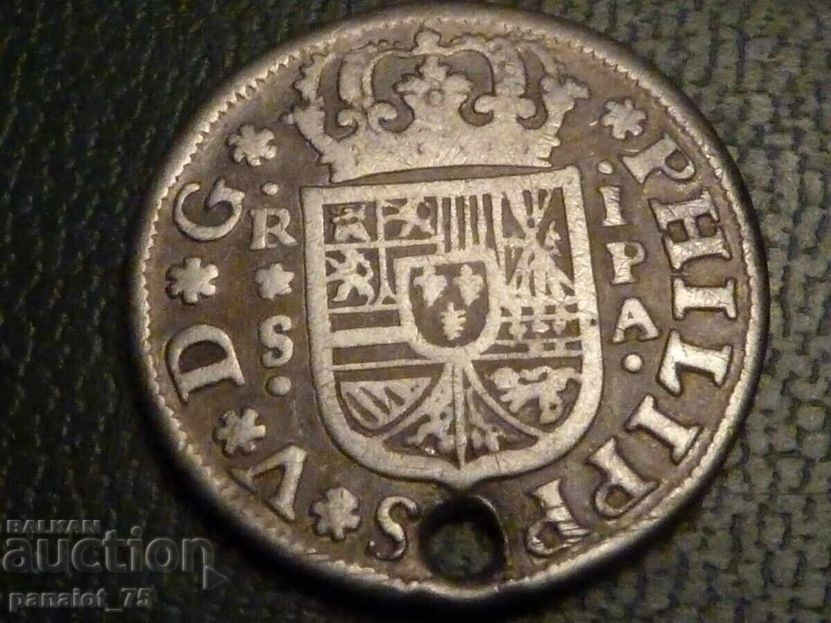 SPANISH SILVER COIN 1733 - uncleaned - 5 SPANISH SILVER COIN 1733 - uncleaned - 5