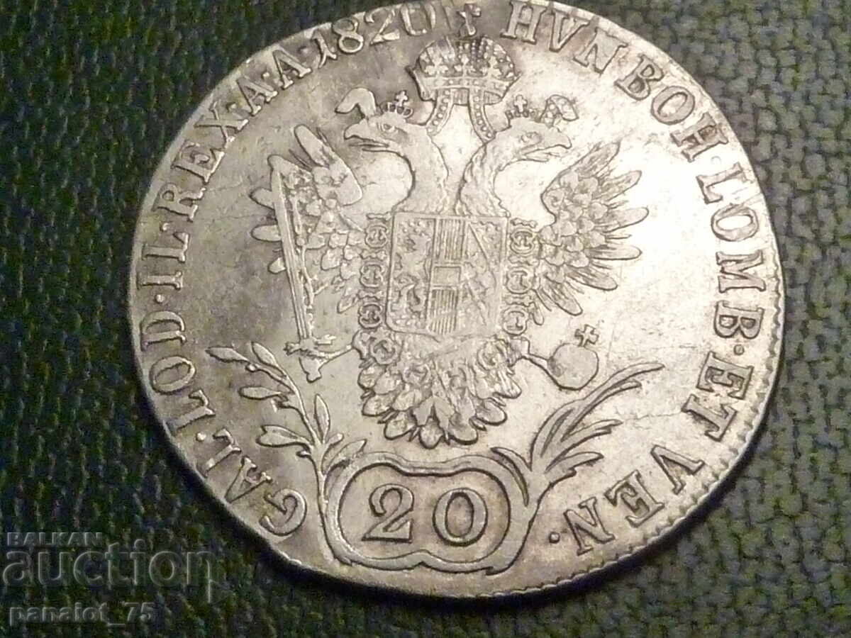 Livrarea Monedă de argint 20 Kreuzer 1820 Franz I Austria