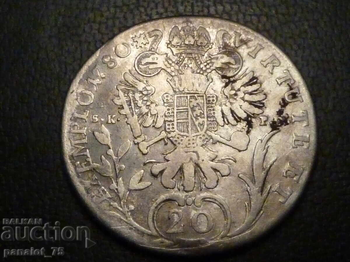 MONEDĂ DE ARGINT 20 de cruceri 1780 - Iosif II, Austria - 6