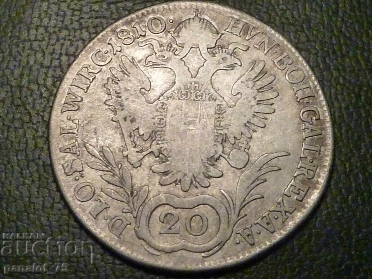 Auction SILVER COIN 20 Kreuzer 1810 - FRANZ II, Austria Auction SILVER COIN 20 Kreuzer 1810 - FRANZ II, Austria