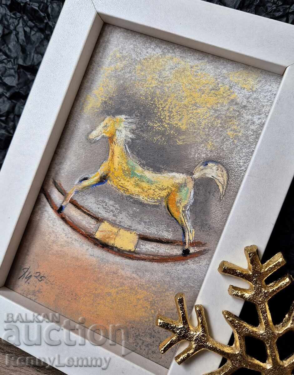 Rocking horse, small pastel painting with price € 20.00 | 39.12 BGN Rocking horse, small pastel painting with price € 20.00 | 39.12 BGN