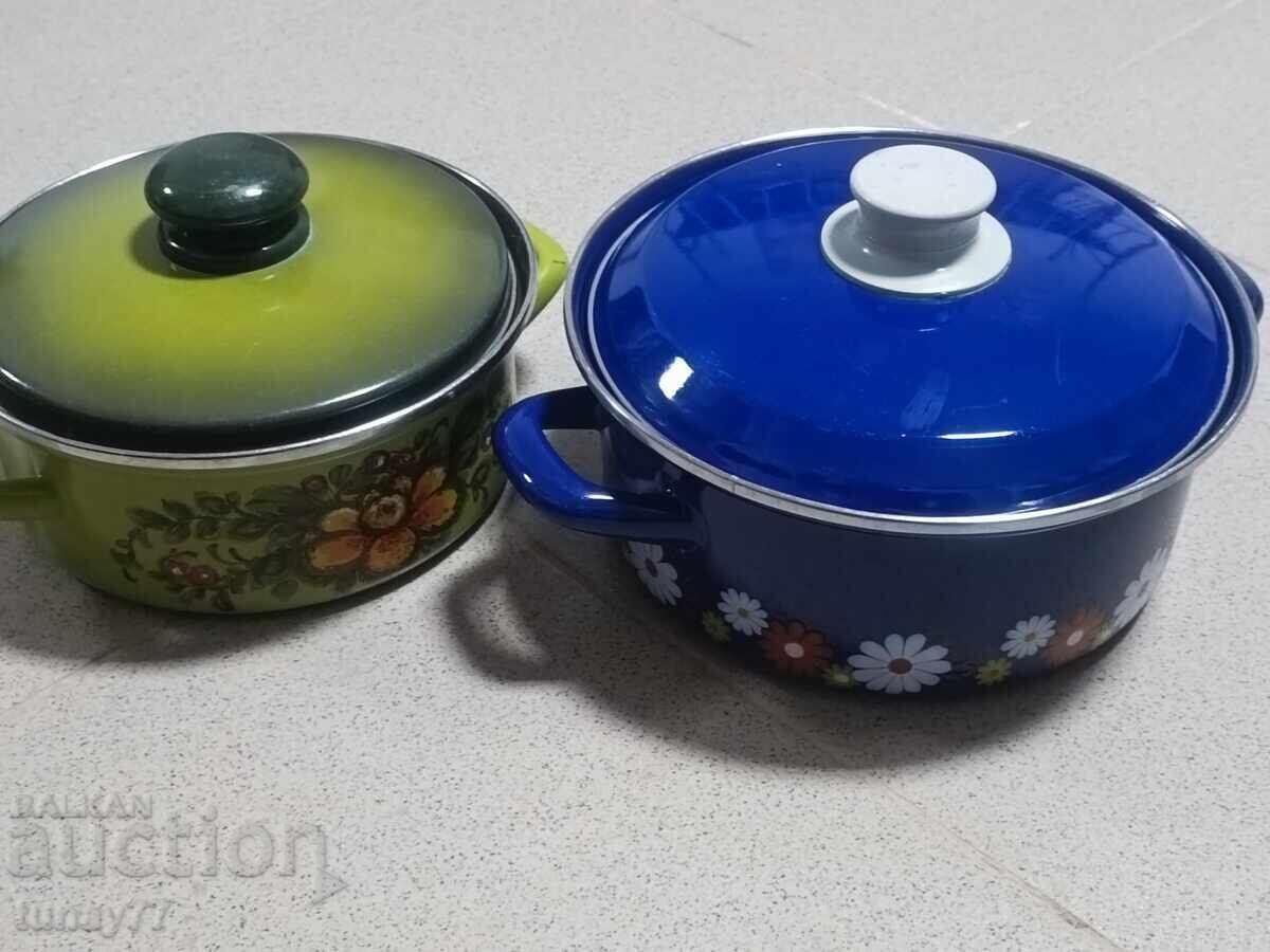 West German Cooking Pots, Enamel, Solid