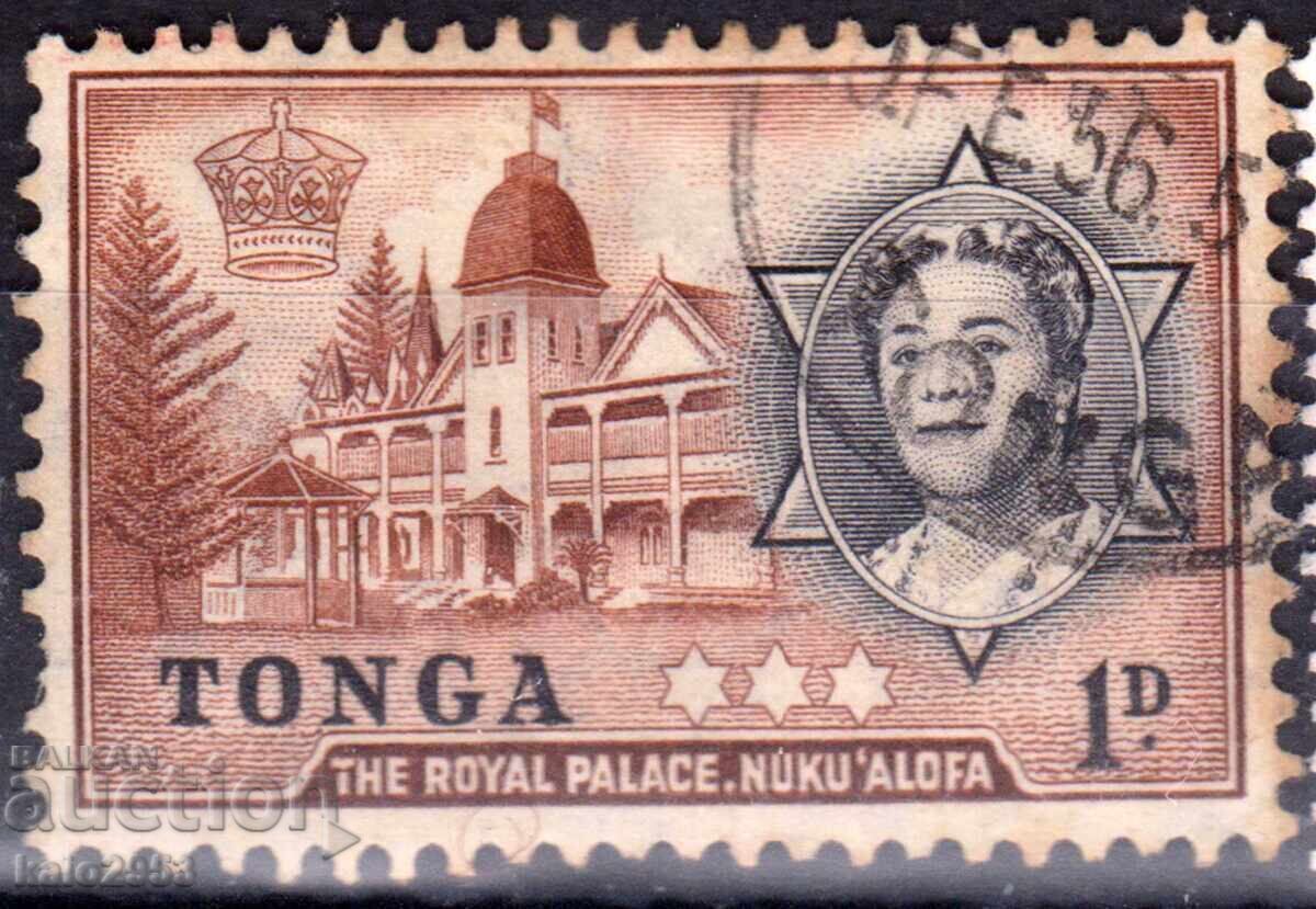 GB/TONGA-1953-Regulată-Regina Salote-palat, ștampilă