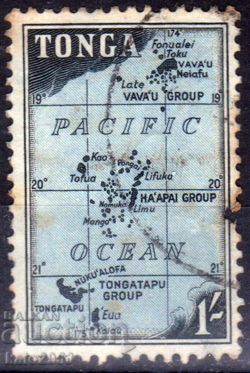 GB/TONGA-1953-Редовна-Карта на пасифика-1 шилинг,клеймо