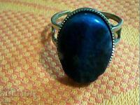 старо посребрено позлатано пръстен сес голам  естествен камъ