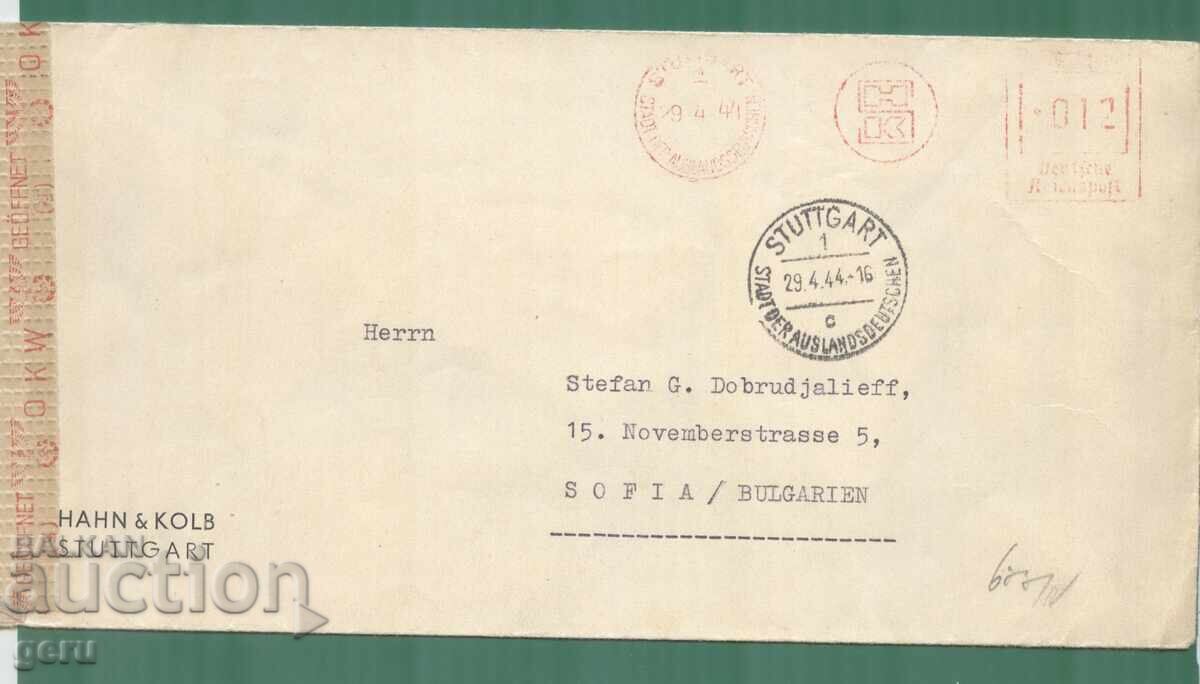 GERMANY 1944. Stuttgart-Sofia censored nj7