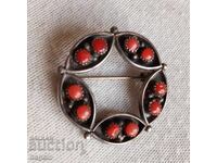 Μοναδική καρφίτσα με κοράλλια. Ασήμι