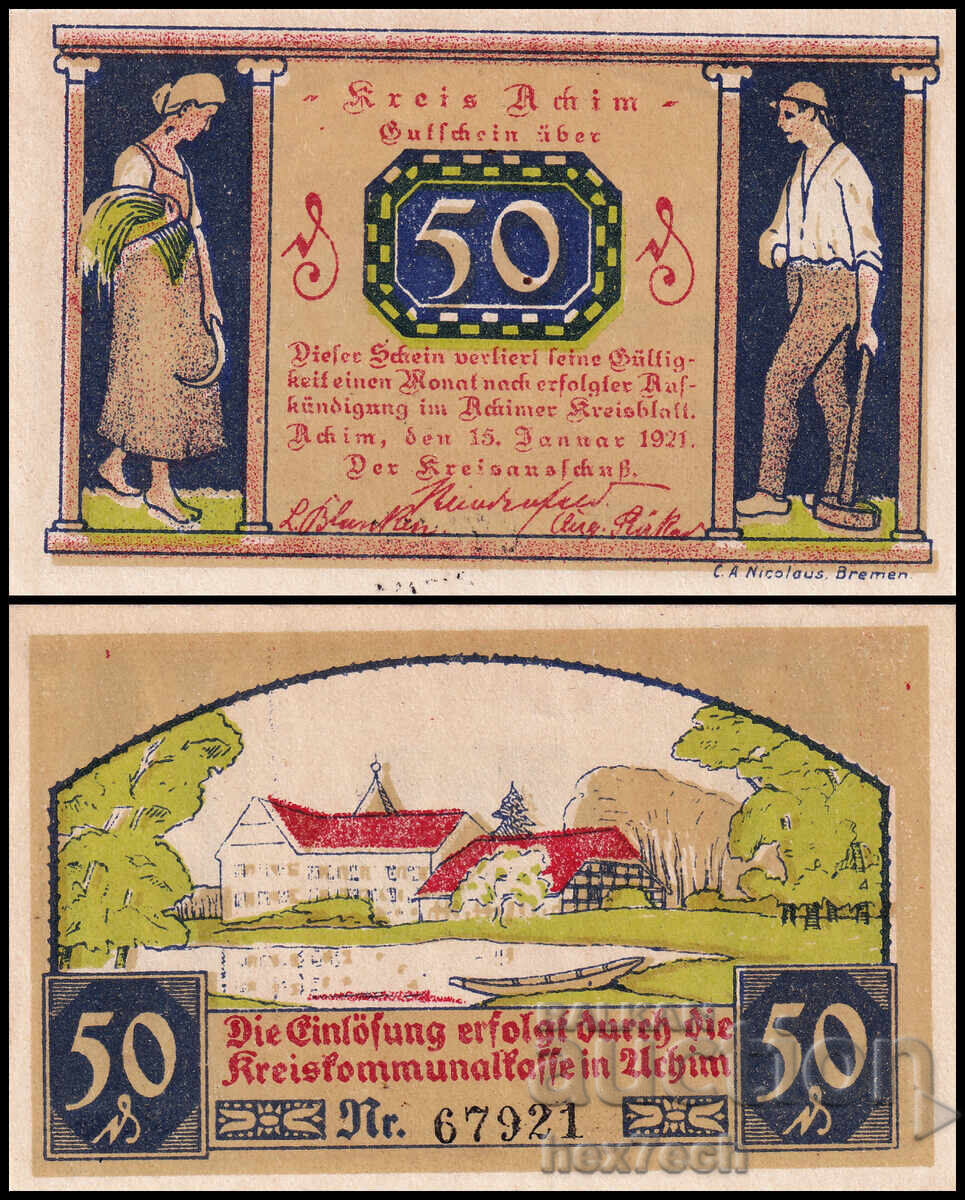 ❤️ ⭐ Germany Achim 1921 50 Pfennig UNC new ⭐ ❤️ ❤️ ⭐ Germany Achim 1921 50 Pfennig UNC new ⭐ ❤️