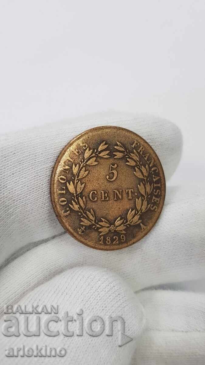 Аукцион Рядка монета 5 цент 1829 Франция - Чарлс X