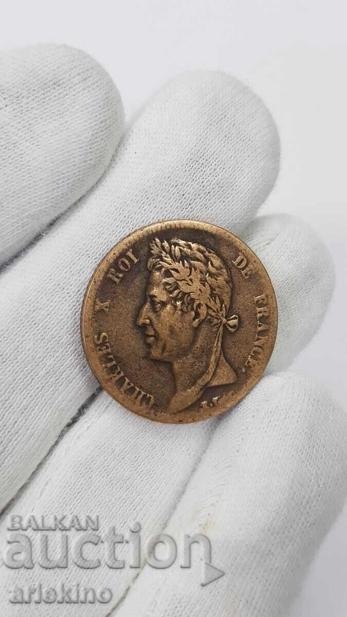 Рядка монета 5 цент 1829 Франция - Чарлс X - 5