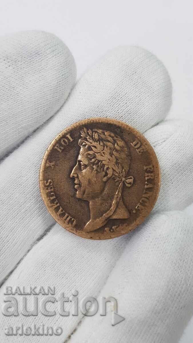 Рядка монета 5 цент 1829 Франция - Чарлс X - 6