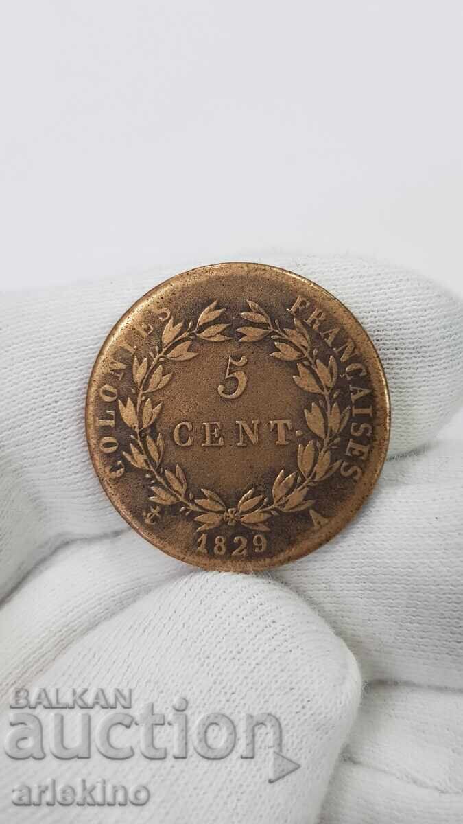 Рядка монета 5 цент 1829 Франция - Чарлс X