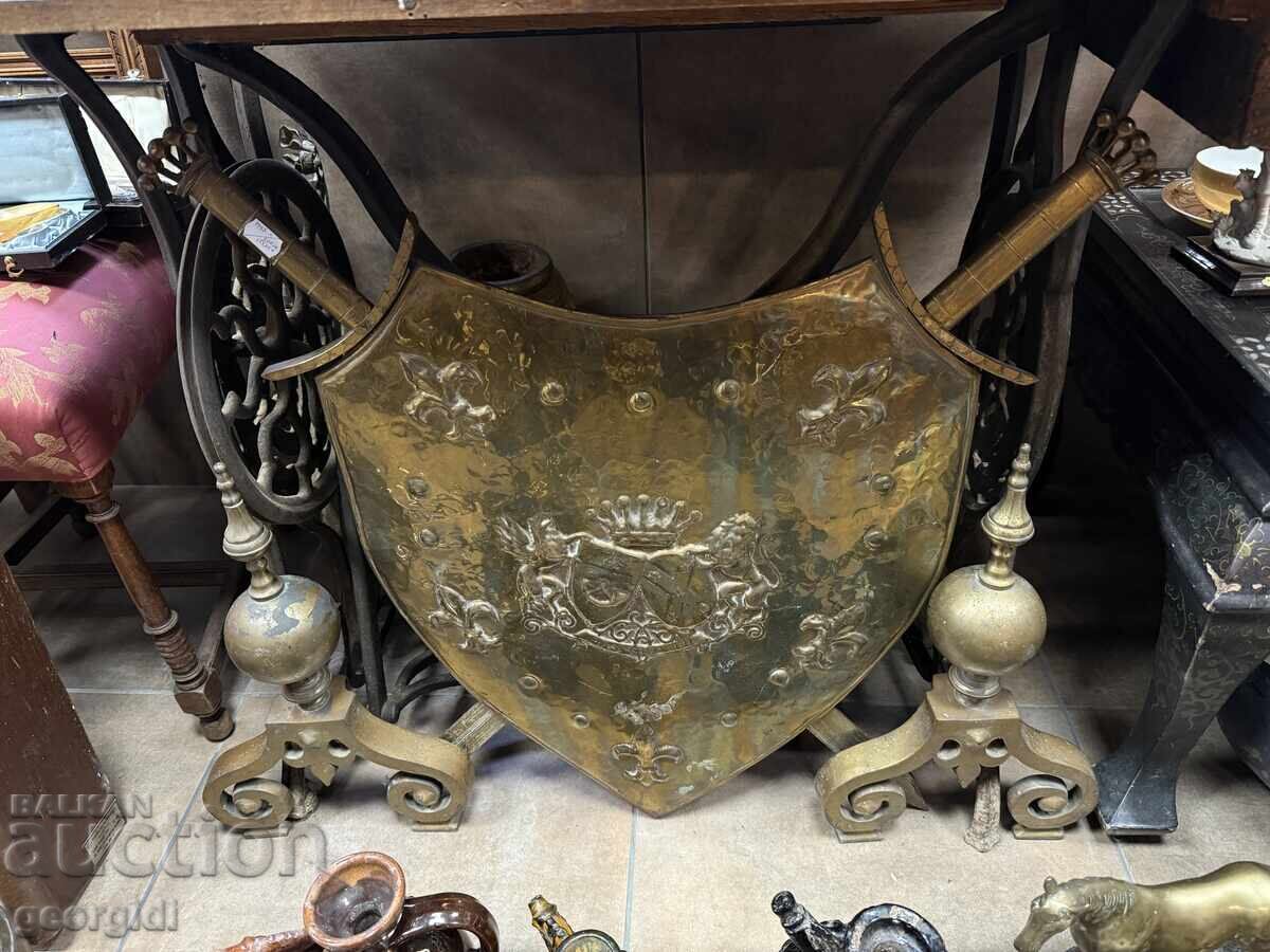 Pair of antique brass fireplace supports. No. 7788 - 7 Pair of antique brass fireplace supports. No. 7788 - 7