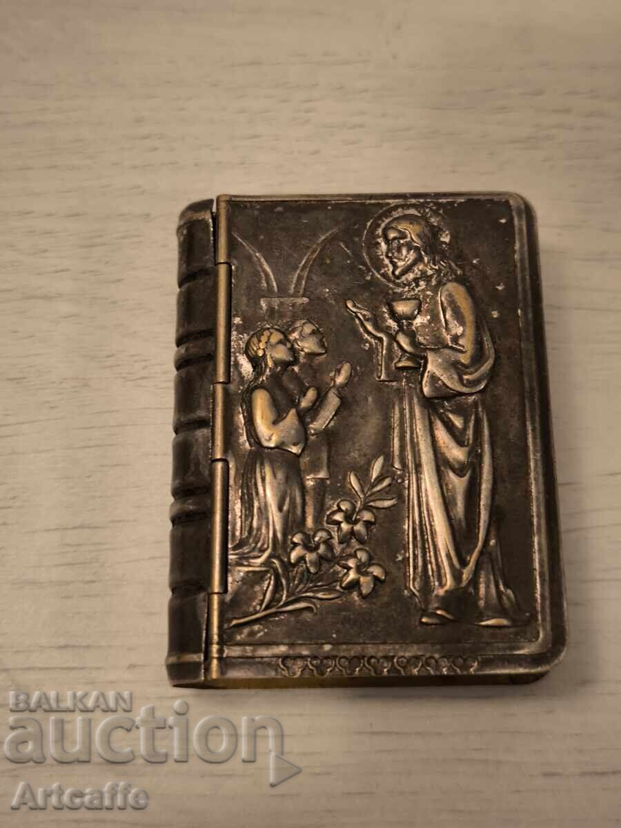 Antique Catholic Prayer Set - Two Metal Covers - 6